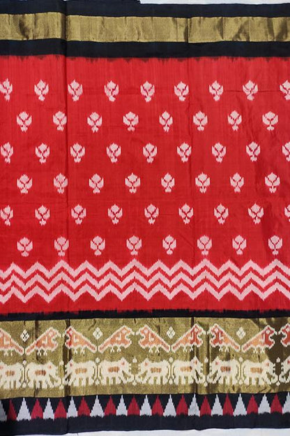 Pochampally Ikkat Handloom Pure Silk Bright Red and Black Saree