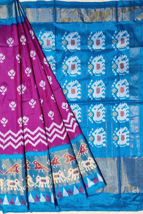Handloom Pochampally Ikkat Pure Silk Magenta and Pink Saree