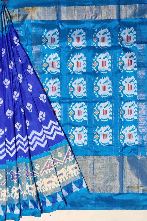 Handloom Pochampally Ikkat Pure Silk Blue and sky blue Saree