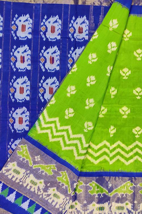 Handloom Pochampally Ikkat Pure Silk Green and Blue Saree