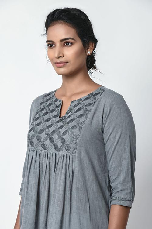 Lava Grey Gathered Kurta