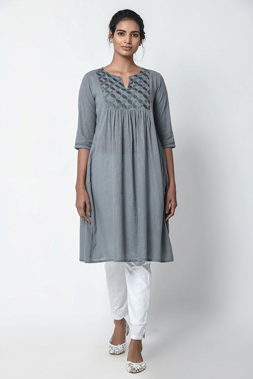 Lava Grey Gathered Kurta