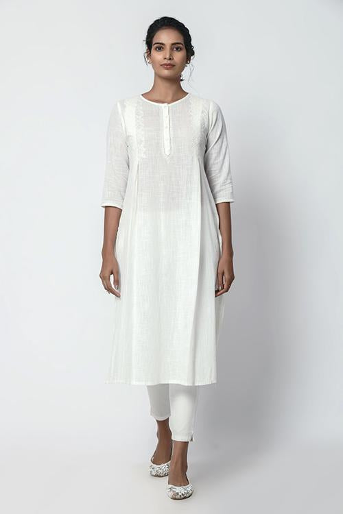 Ivory White  Kurta With Chikankari Embroidery