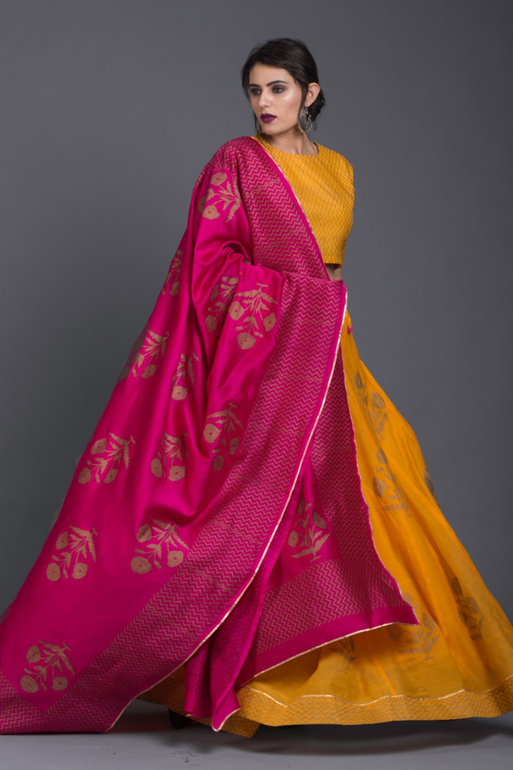 Marigold Daisy Printed Lehenga Set with Dupatta (Set of 3)