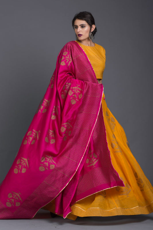 Marigold Daisy Printed Lehenga Set with Dupatta (Set of 3)