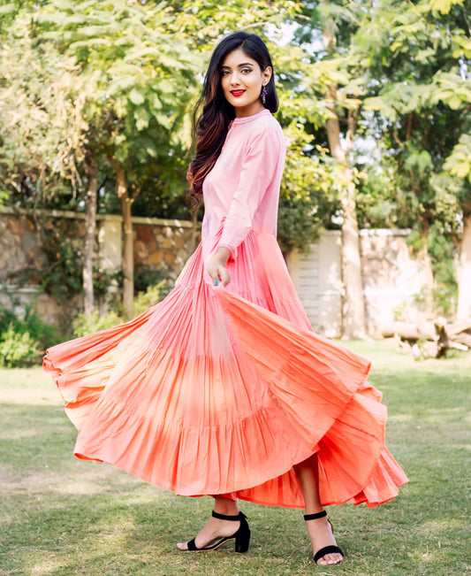 Peach Ombre Tier Long Dress