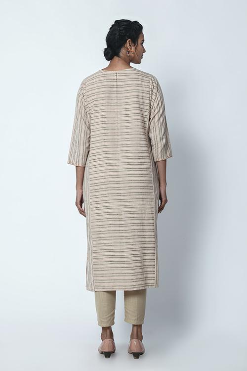 Beige Dobby Stripe Kurta