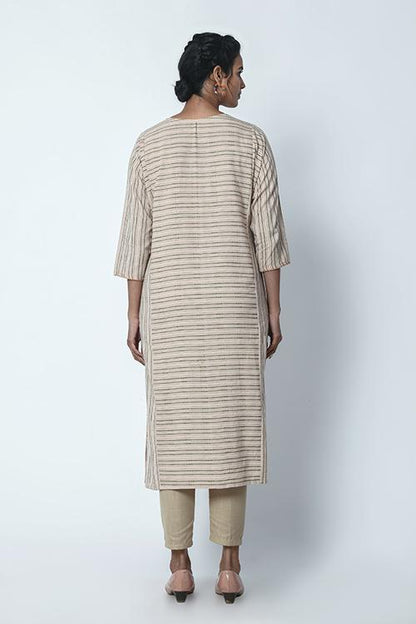Beige Dobby Stripe Kurta