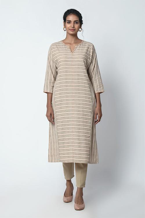 Beige Dobby Stripe Kurta