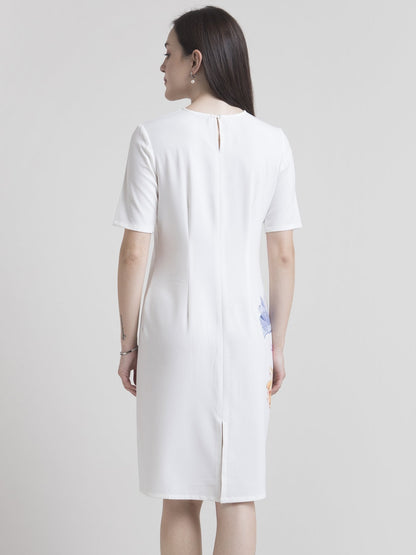 Round Neck Watercolour Floral Shift Dress - White