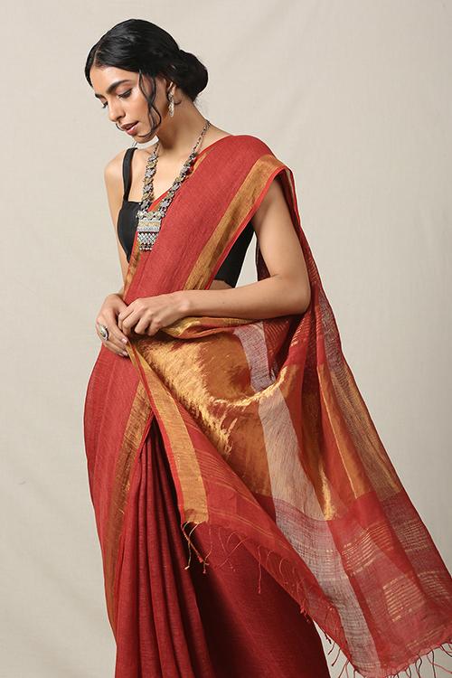 Sasha Red Pure Linen Sarees