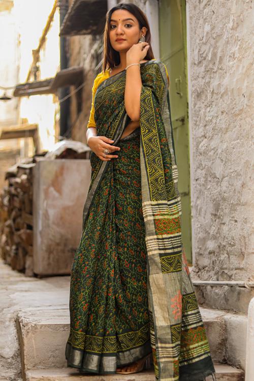 Small Folks of the Big City : Handblock Printed Slub Cotton Saree