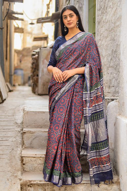 Udaan - Flights of Fantasy : Handblock Printed Slub Cotton Saree