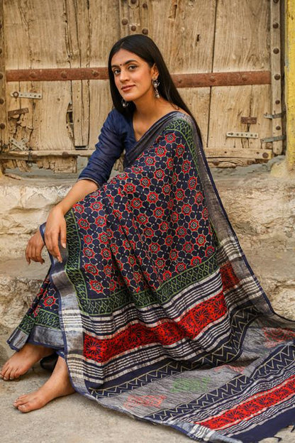 Just Be: Handblock Printed Slub Cotton Saree