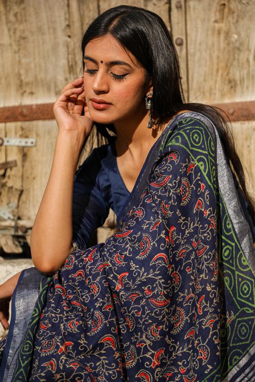 Marvellous: Handblock Printed Slub Cotton Saree