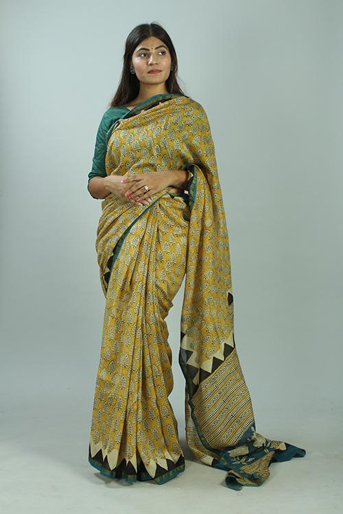 Bagru Handblock Print Chanderi Silk Saree-87
