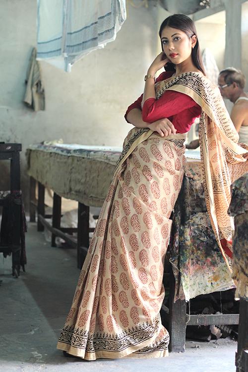 Bagru Handblock Print Maheshwari Silk Saree-2
