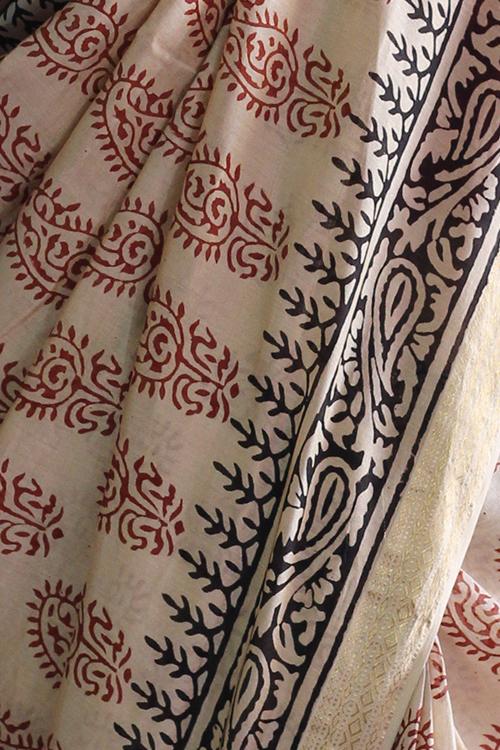 Bagru Handblock Print Maheshwari Silk Saree-2