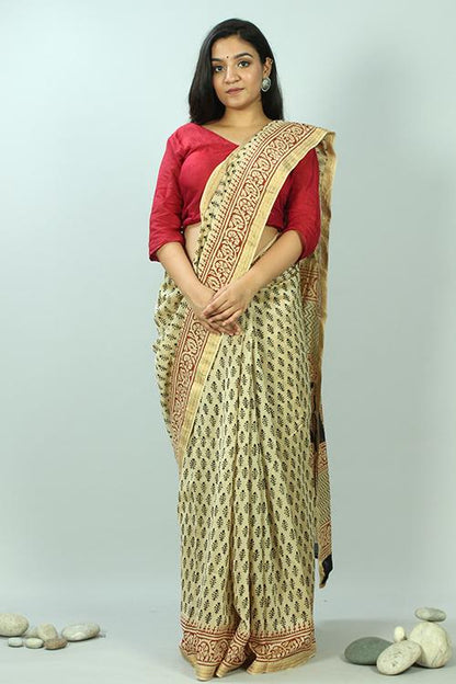 Bagru Handblock Print Maheshwari Silk Saree-4