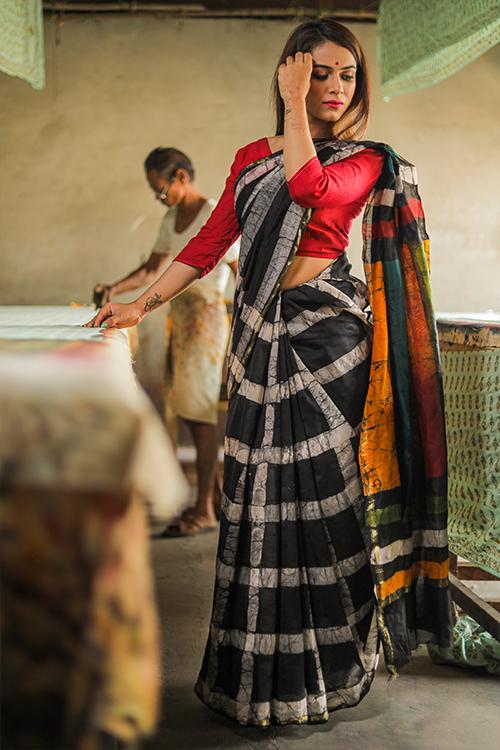 Batik Handblock Print  Chanderi Silk Saree-65