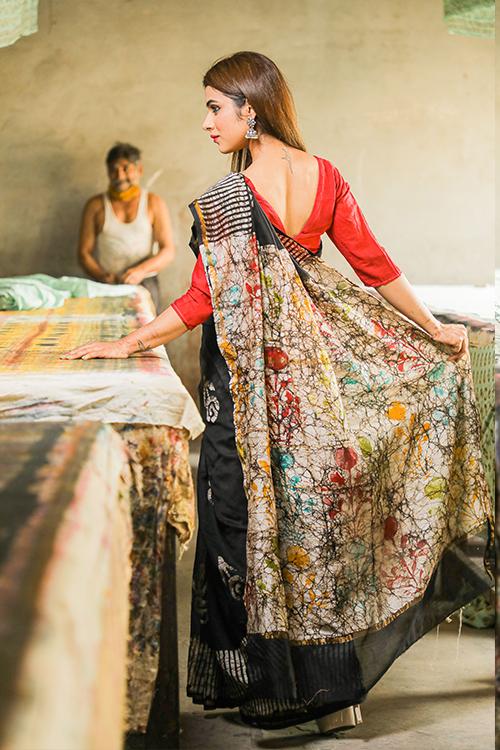 Batik Handblock Print  Chanderi Silk Saree-72
