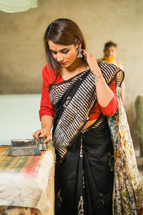 Batik Handblock Print  Chanderi Silk Saree-72