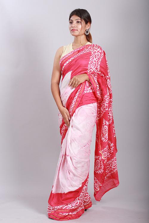 Batik Handblock Print  Chanderi Silk Saree-74