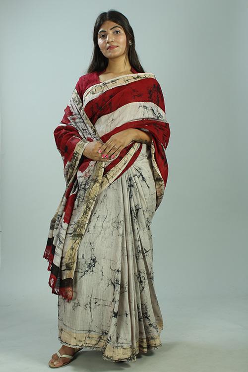 Batik Handblock Print Slub Cotton Saree-77