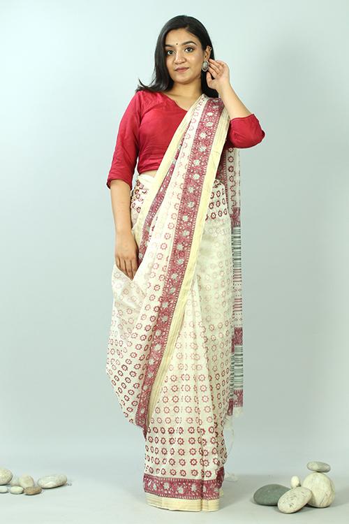 Hand Block Printed Maheshwari Silk Saree-6