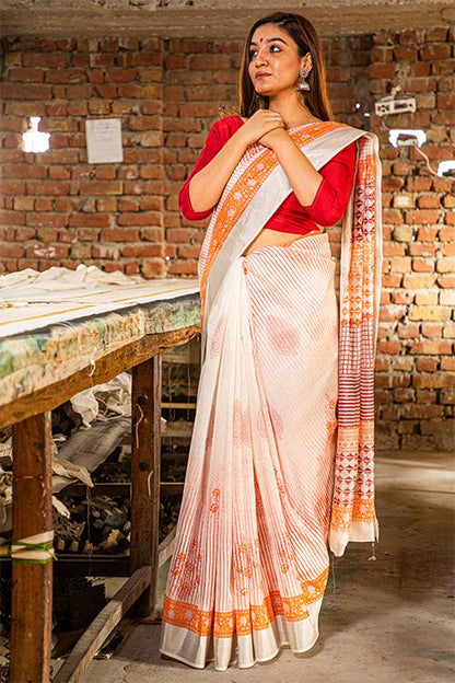 Hand Block Printed Maheshwari Silk Saree-8