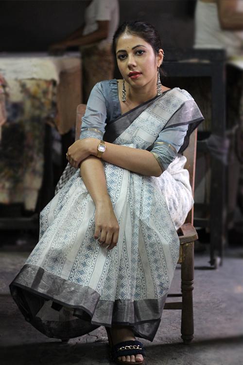 Handblock Print Maheshwari Silk Saree-1