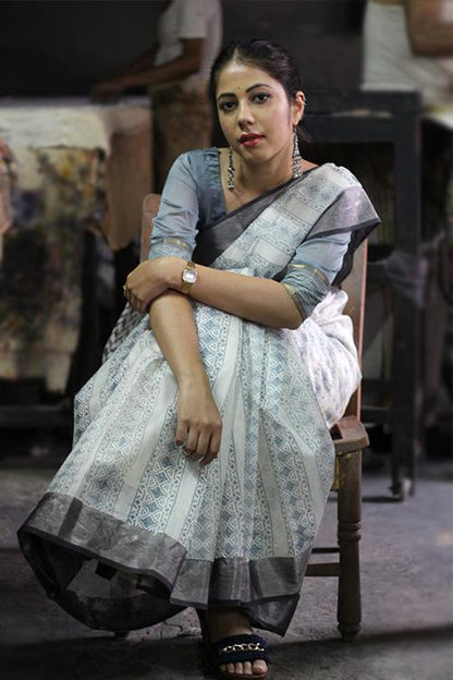 Handblock Print Maheshwari Silk Saree-1