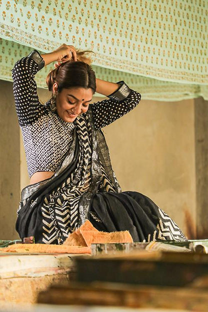 Hand Block Printed Slub Cotton Saree-14