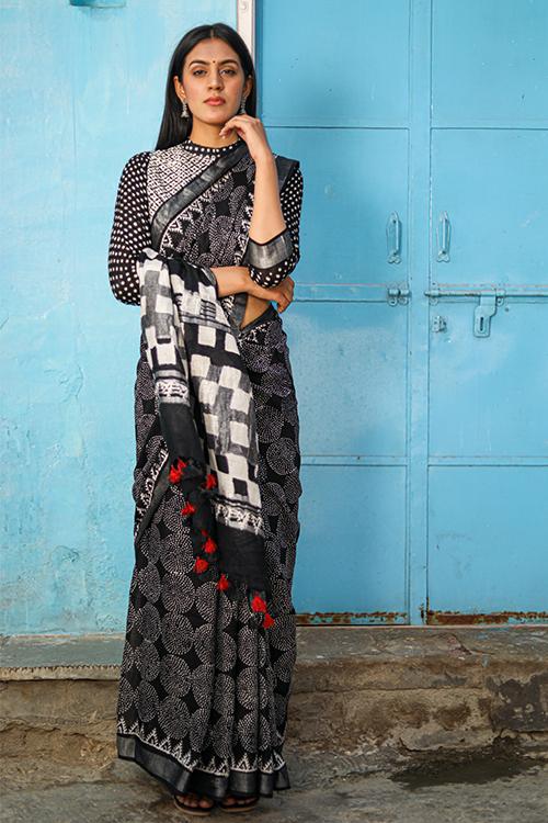 Mind Games: CHUNA PATRI Handblock Printed Chanderi Silk Saree
