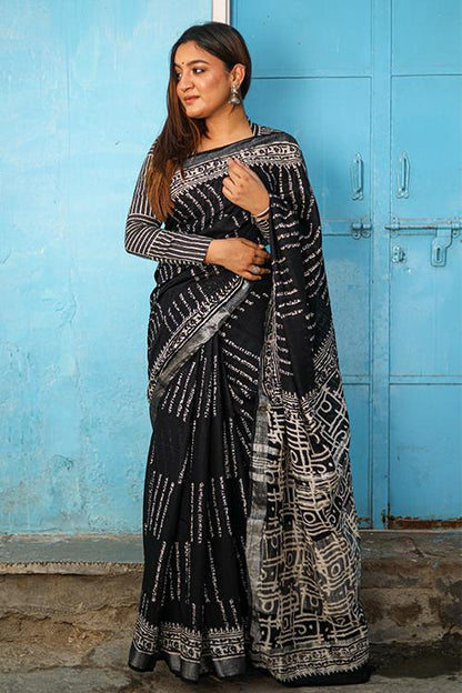 Life in lines: CHUNA PATRI Handblock Printed Chanderi Silk Saree