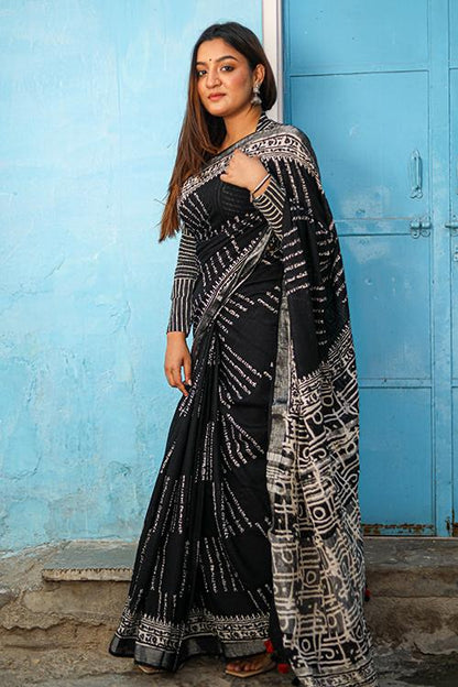 Life in lines: CHUNA PATRI Handblock Printed Chanderi Silk Saree