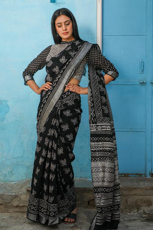 Butterfly Flights: CHUNA PATRI Handblock Printed Chanderi Silk Saree