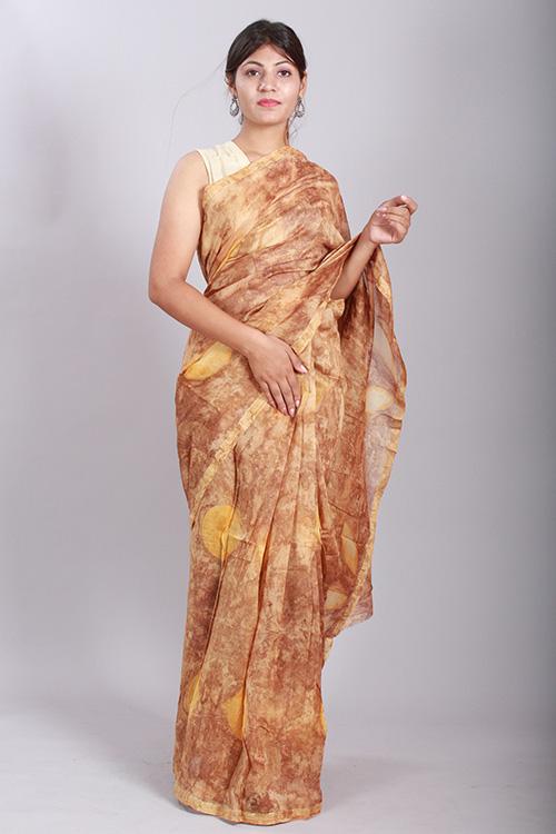 Hand Marble Printed Chanderi Silk Saree-6