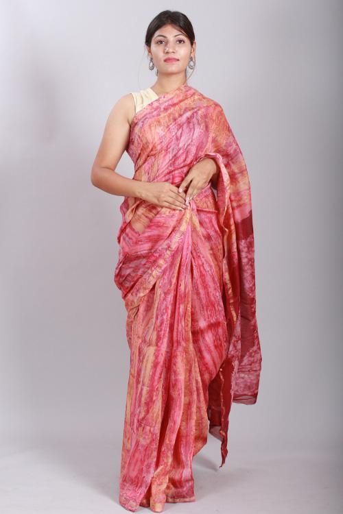 Hand Marble Printed Chanderi Silk Saree-7