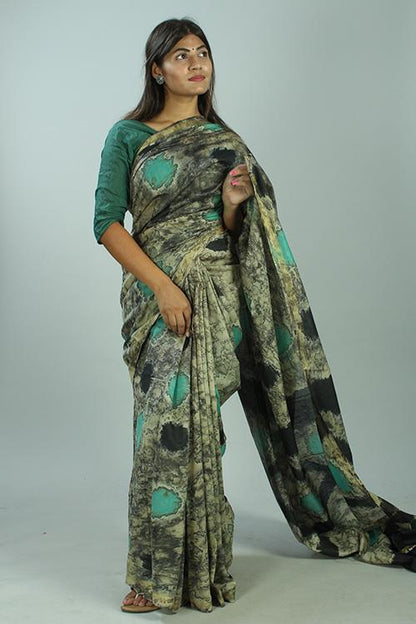 Hand Marble Printed Chanderi Silk Saree-10