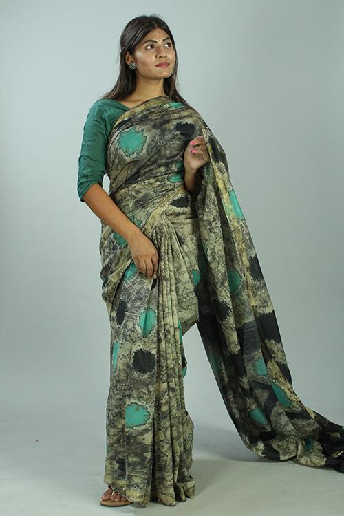 Hand Marble Printed Chanderi Silk Saree-10