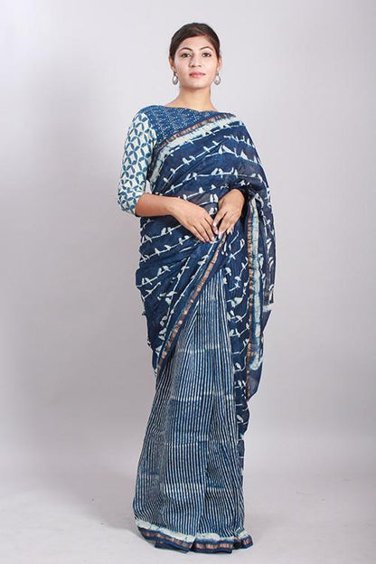 Indigo Dabu Handblock Print Chanderi Silk Saree-16