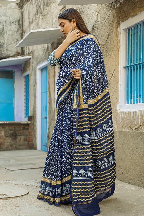 Home Sweet Home: DABU INDIGO Handblock Printed Chanderi Silk Saree