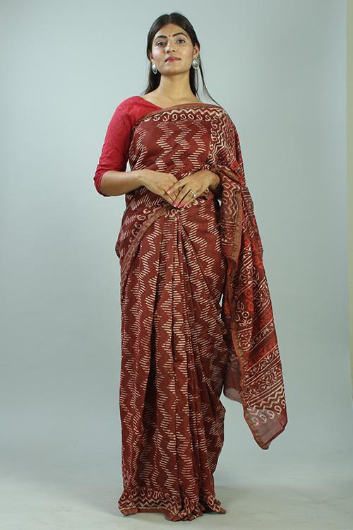 Kashish Dabu Handblock Print Chanderi Silk Saree-29