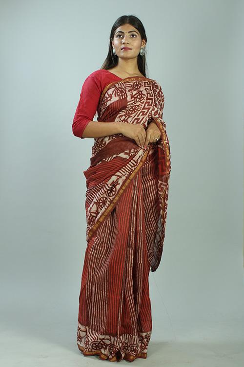Kashish Dabu Handblock Print Chanderi Silk Saree-31
