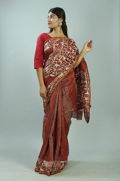 Kashish Dabu Handblock Print Chanderi Silk Saree-31