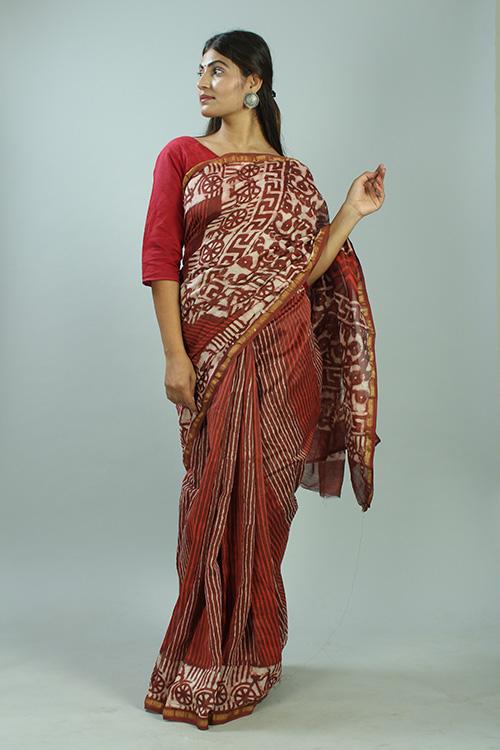 Kashish Dabu Handblock Print Chanderi Silk Saree-31