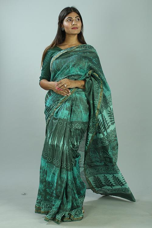 Kashish Dabu Handblock Print Chanderi Silk Saree-39