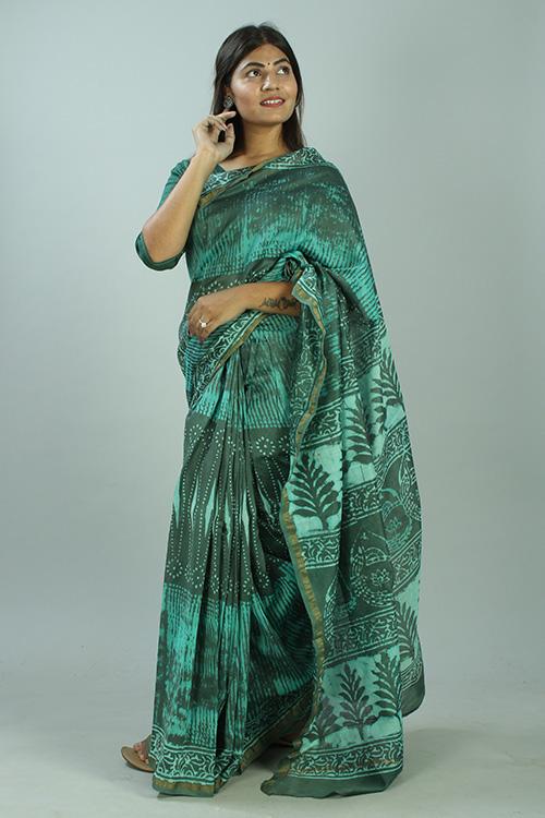 Kashish Dabu Handblock Print Chanderi Silk Saree-39