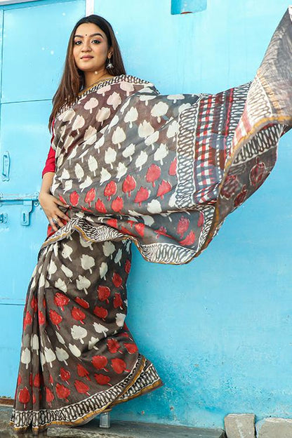 Ek Cup Chai : Kashish Dabu Handblock Printed Chanderi Silk Saree